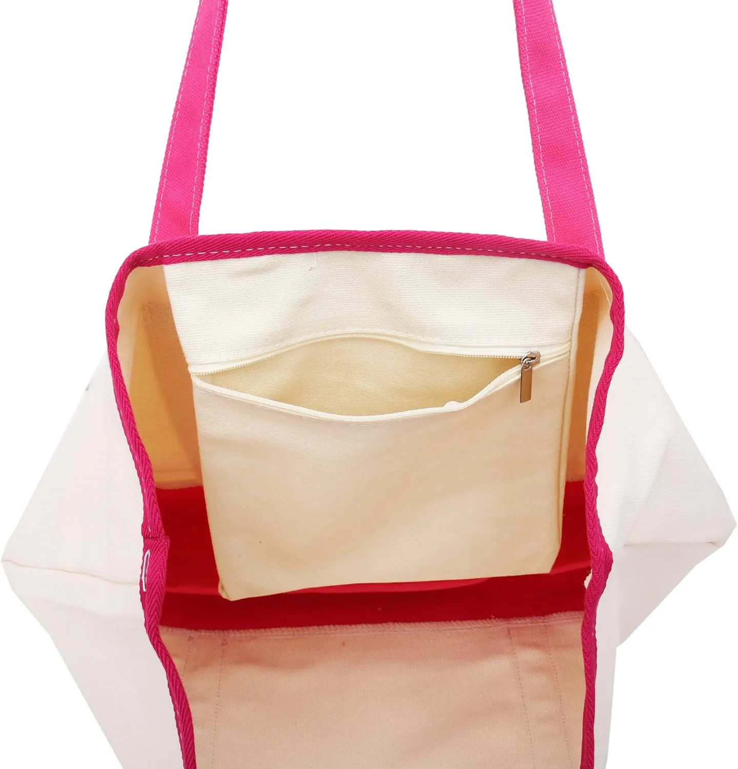 Threadart Personalized with Embroidery Large 100% Cotton Natural Canvas Tote Bag With Hot Pink Handles - 18.5"x11.5"x5.5" - 14 oz Canvas - For Women, Shopping, Beach, Getaways, Gifts