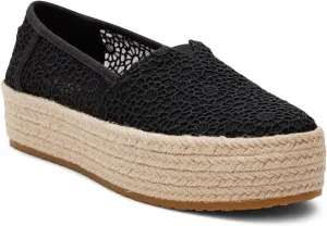 TOMS Womens Valencia Floral Crochet Espadrille Slip On Flats Casual - Black