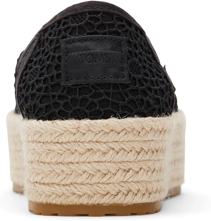 TOMS Womens Valencia Floral Crochet Espadrille Slip On Flats Casual - Black