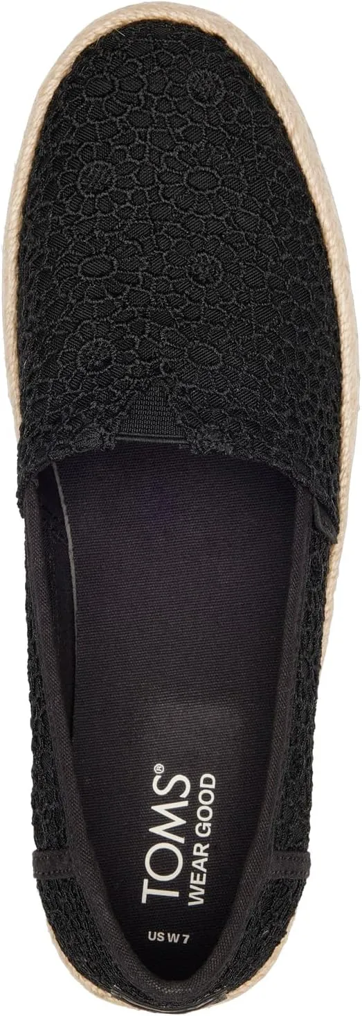 TOMS Womens Valencia Floral Crochet Espadrille Slip On Flats Casual - Black