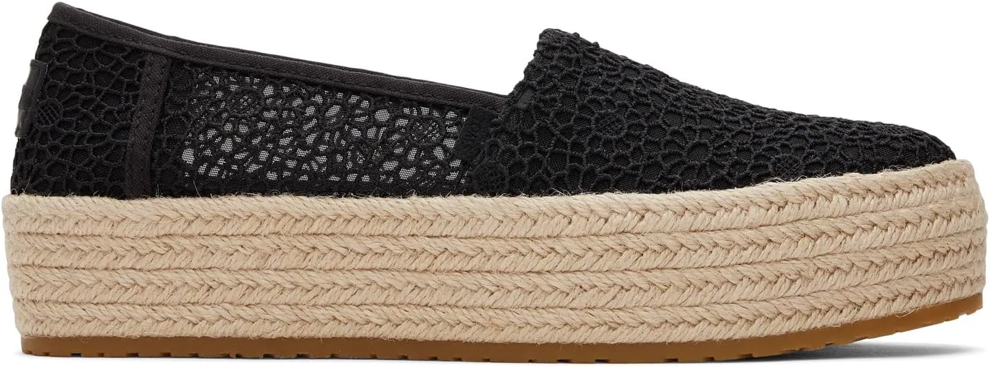 TOMS Womens Valencia Floral Crochet Espadrille Slip On Flats Casual - Black