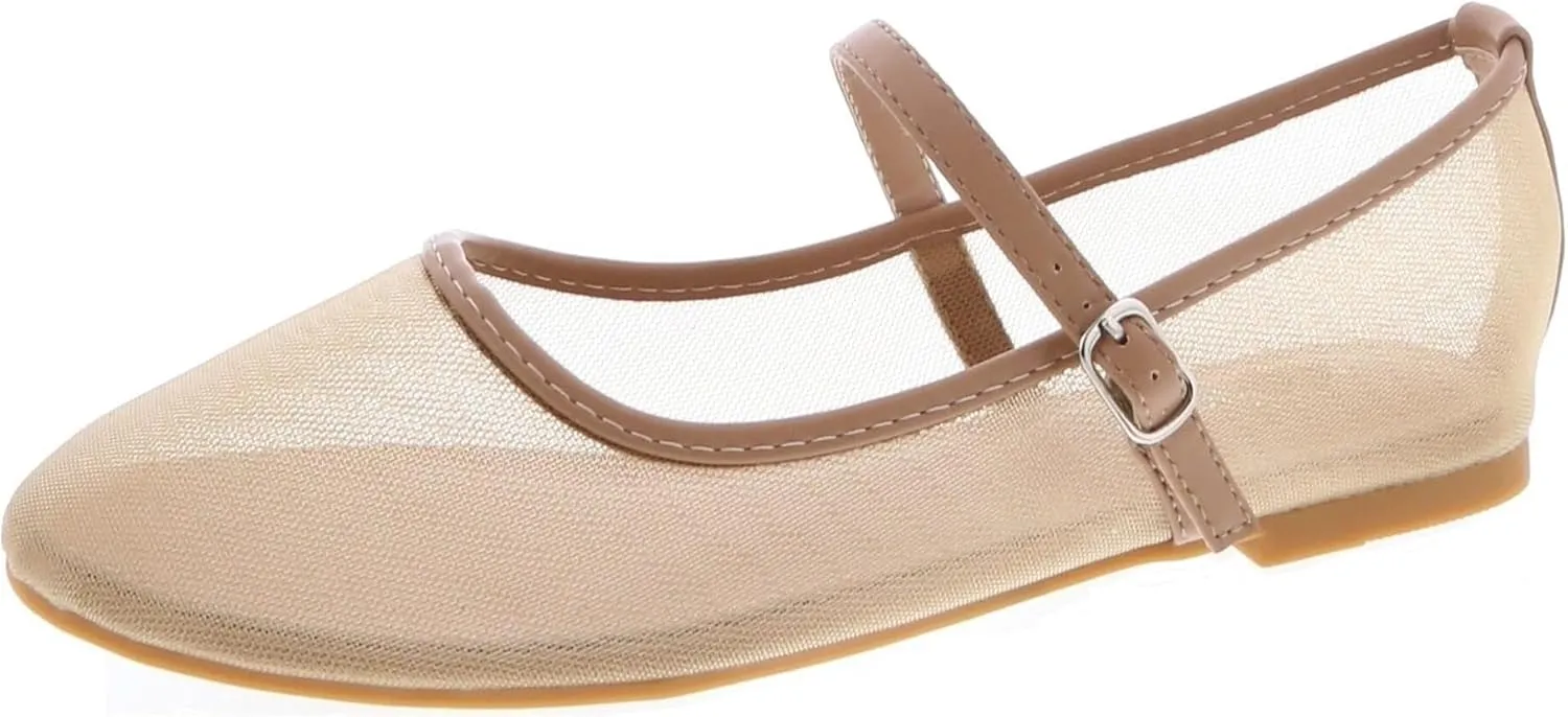 TruFox Women's Mesh Ballet Flats Buckle Strap Comfortable Ballerina Shoes Flats