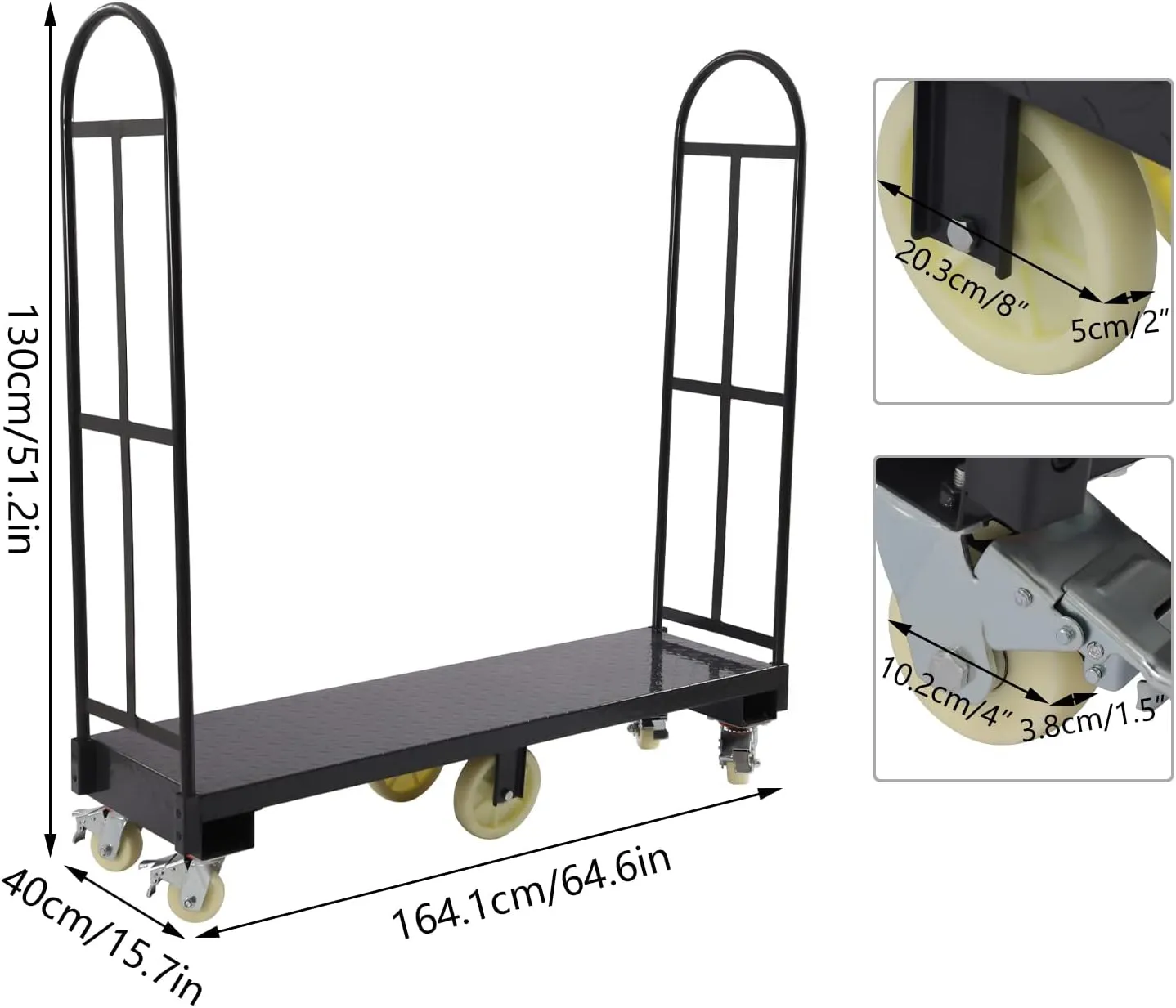 U-Boat Platform Truck Dolly, 2000 LBS Steel Deck Utility Cart Platform Hand Truck Cart, Trolley Steel Cart with Six Wheels, Heavy Duty Industrial Hand Trucks for Warehouse (64.6"x 15.7"x51.2")