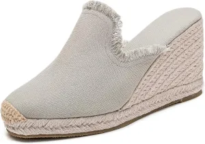 U-lite Womens Platform Wedge Sandals Espadrilles Slip On Dress Summer Mule Slippers Shoes Grey 7