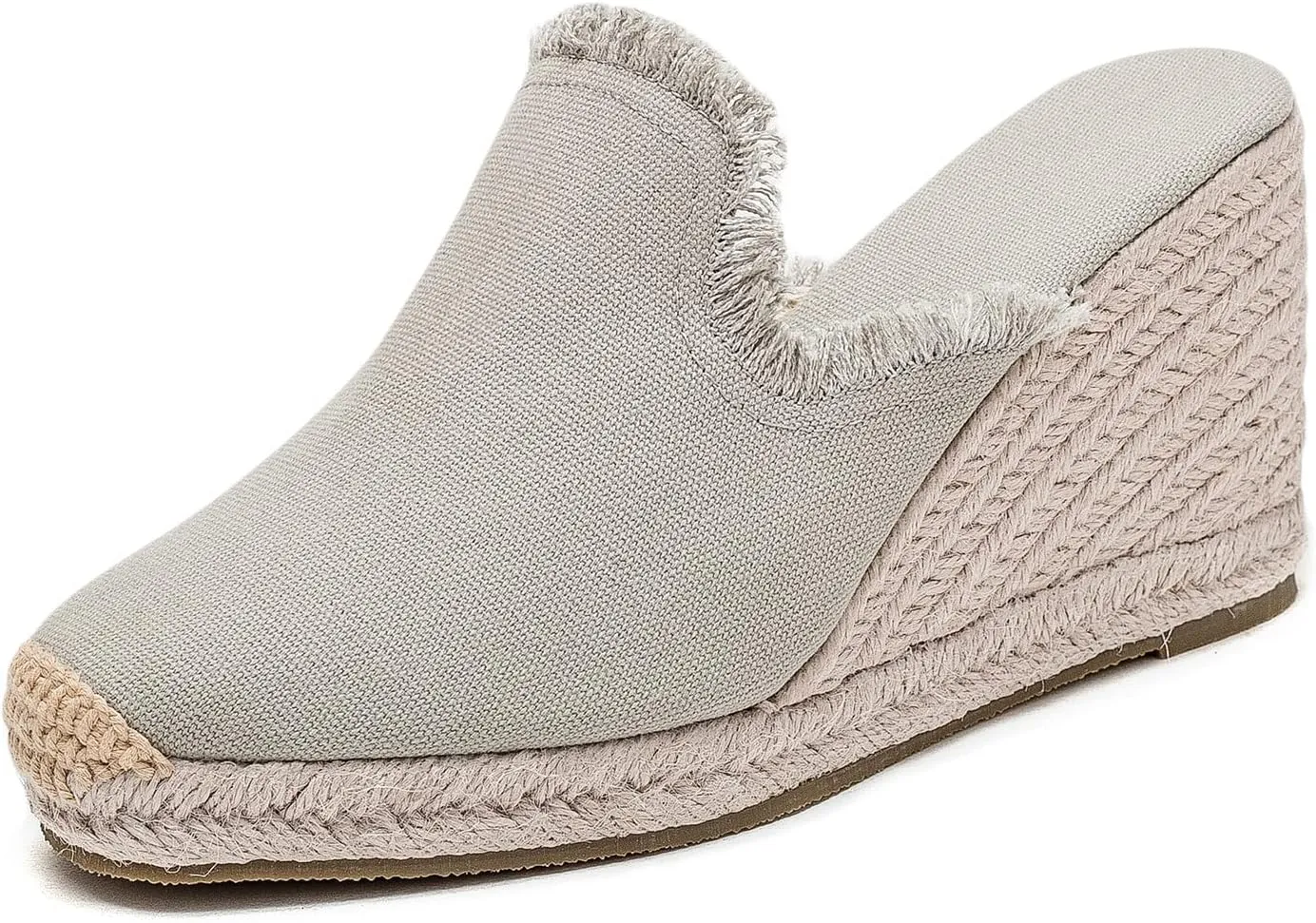 U-lite Womens Platform Wedge Sandals Espadrilles Slip On Dress Summer Mule Slippers Shoes Grey 9