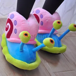 UKKO Slippers Winter Cartoon Slippers Women Cute Snail Home Plush Shoes Indoor Cozy Flat Slides Furry Warm Cotton Slipper Girl-Light Blue,8