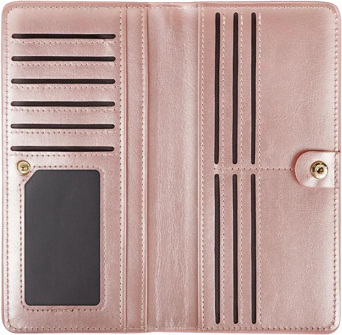 Ultra Slim Womens Wallet Minimalist Thin Long Leather Bifold Wallet RFID Blocking Card Holder Organizer with Zipper Coin Pocket Ladies Girls Gift Purse, Glitter Rose Gold