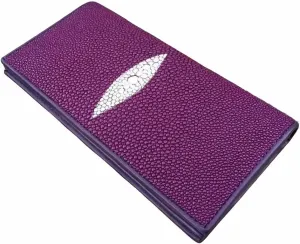 Unisex Style Authentic Real Stingray Skin Women Men Slim Bifold Wallet Card Bag Genuine Leather Female Male Thin Clutch Purse (PURPLE), LKC-008