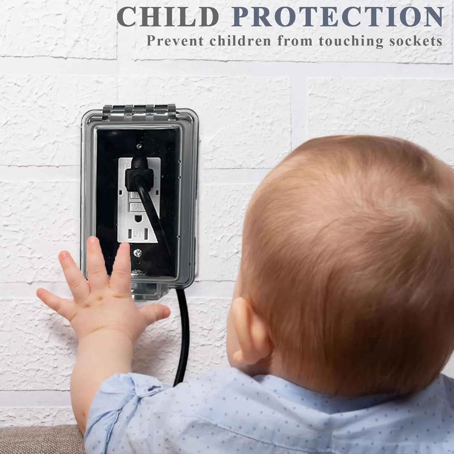 Universal Weatherproof Electrical Outlet Cover with Lock, Baby Proof Outlet Lock Box, Fits Most 2.6 "H x 2.56 "W or Smaller Plugs, Clear Outlet Waterproof Cover Box Fit for Outdoor In-Use