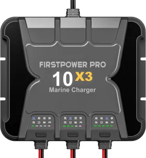 Upgraded 3 Bank Marine Battery Charger 10X3, 30A (10A/Bank) - 12V Waterproof Onboard Battery Charger, Battery Maintainer & Desulfator for SLA/AGM, Lithium (LiFePO4), Calcium & Deep-Cycle Battery