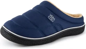 VeraCosy Men's Quilted Slip-on Slippers Technical-cloth Soft Fuzzy Comfy Non-slip Campground Style House Shoes