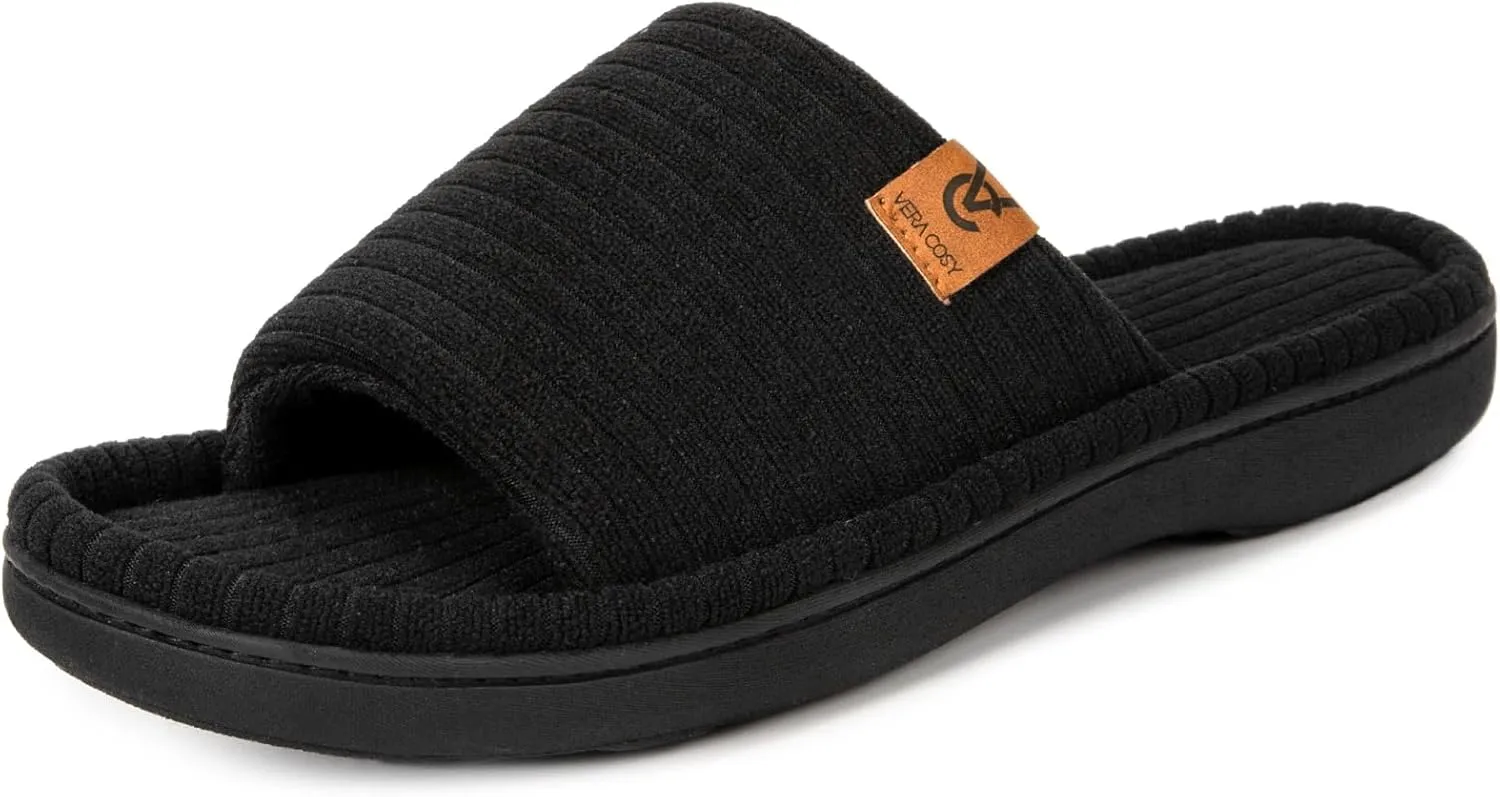 VeraCosy Women's Open Toe Slippers Soft Terry Cloth Indoor Slip on House Shoes