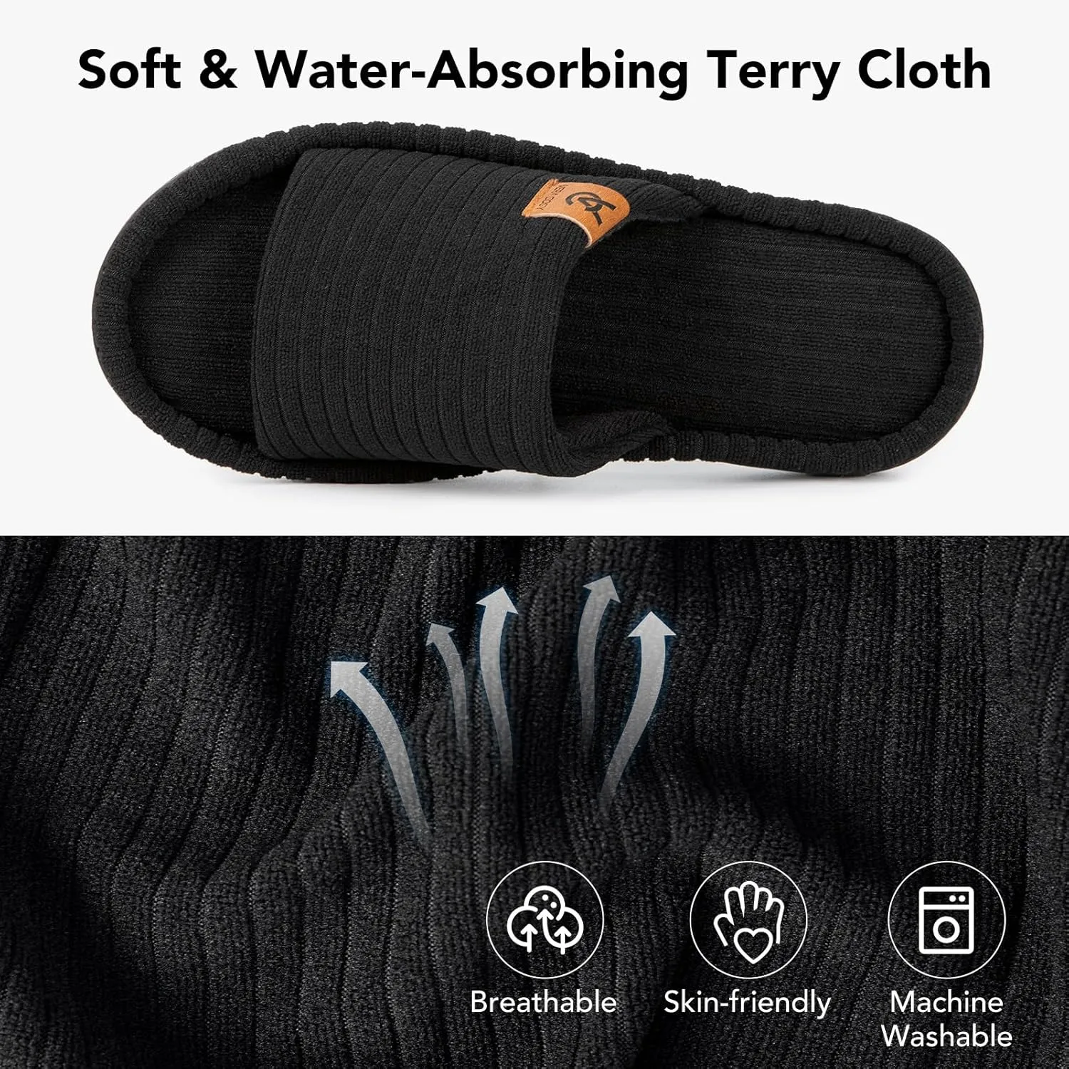 VeraCosy Women's Open Toe Slippers Soft Terry Cloth Indoor Slip on House Shoes