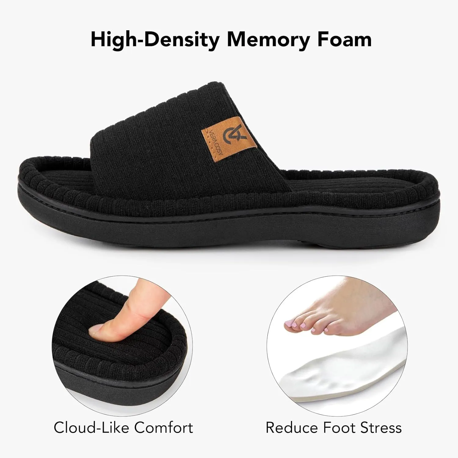 VeraCosy Women's Open Toe Slippers Soft Terry Cloth Indoor Slip on House Shoes
