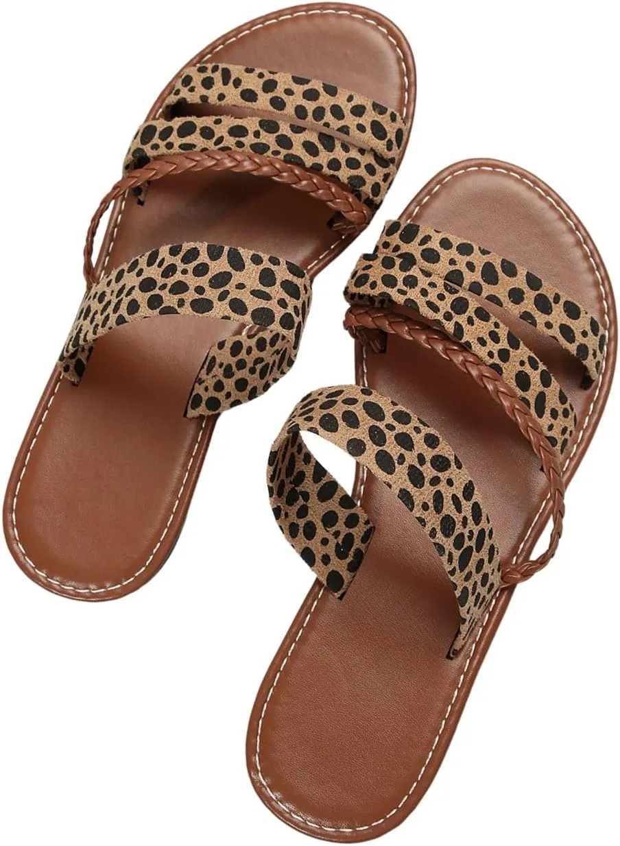Verdusa Women's Braided Strappy Flat Sandals Summer Slides Open Toe Beach Shoes