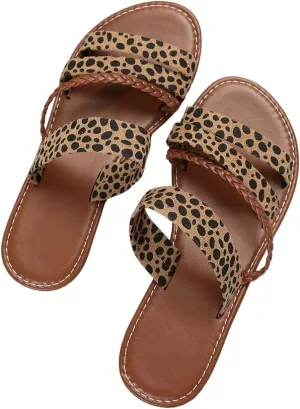Verdusa Women's Braided Strappy Flat Sandals Summer Slides Open Toe Beach Shoes