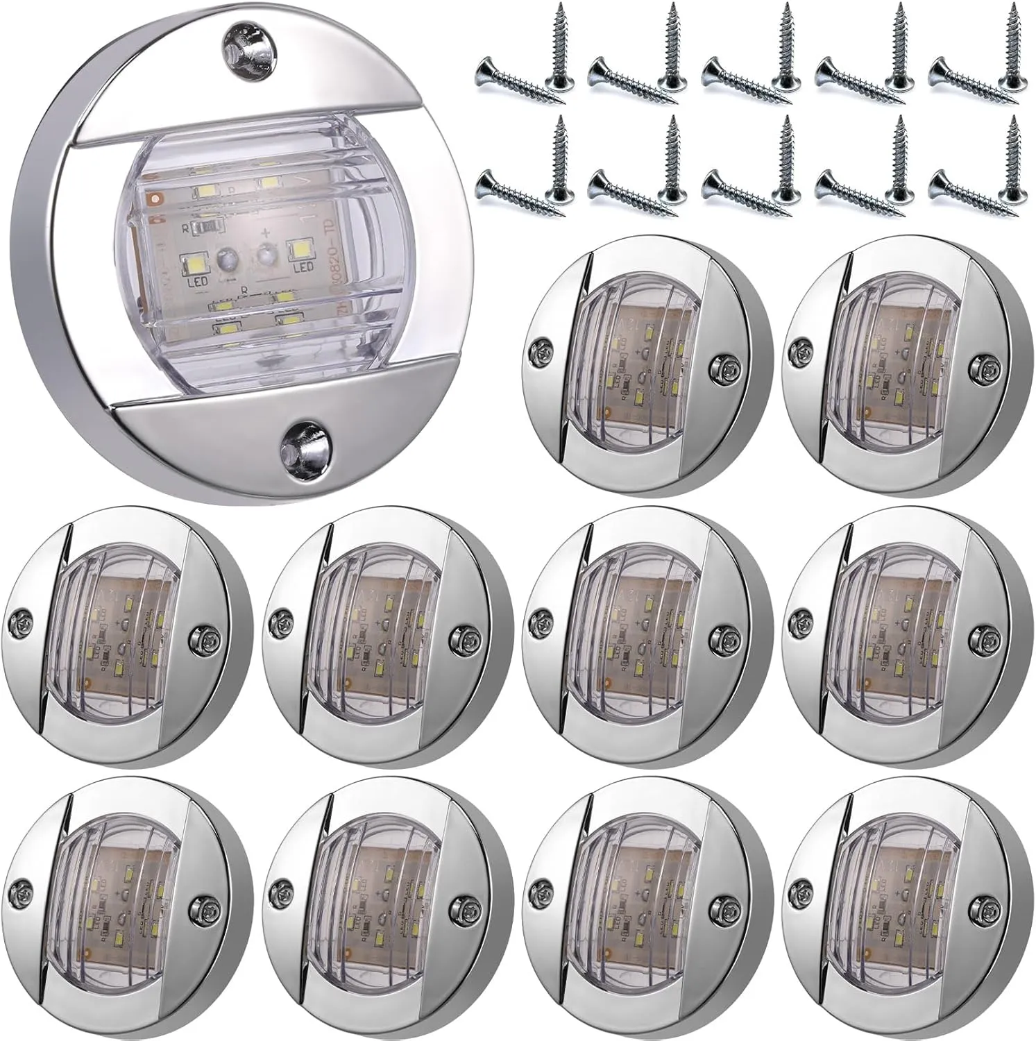 VIHOSE 10 Pcs 3 Inch Round White LED Lights for Boat Courtesy Marine Deck Interior Lights Stern Anchor Navigation boat accessories for Night Fishing Pontoon Ip67 Waterproof, 12v Dc