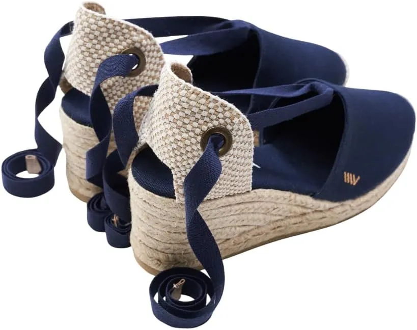 VISCATA Escala Espadrille Canvas Wedges with Sleek Ankle Laces Women's Lace Up Shoes Handmade in Spain Organic Cotton Canvas and 100% Natural Jute Midsole for All Occasions