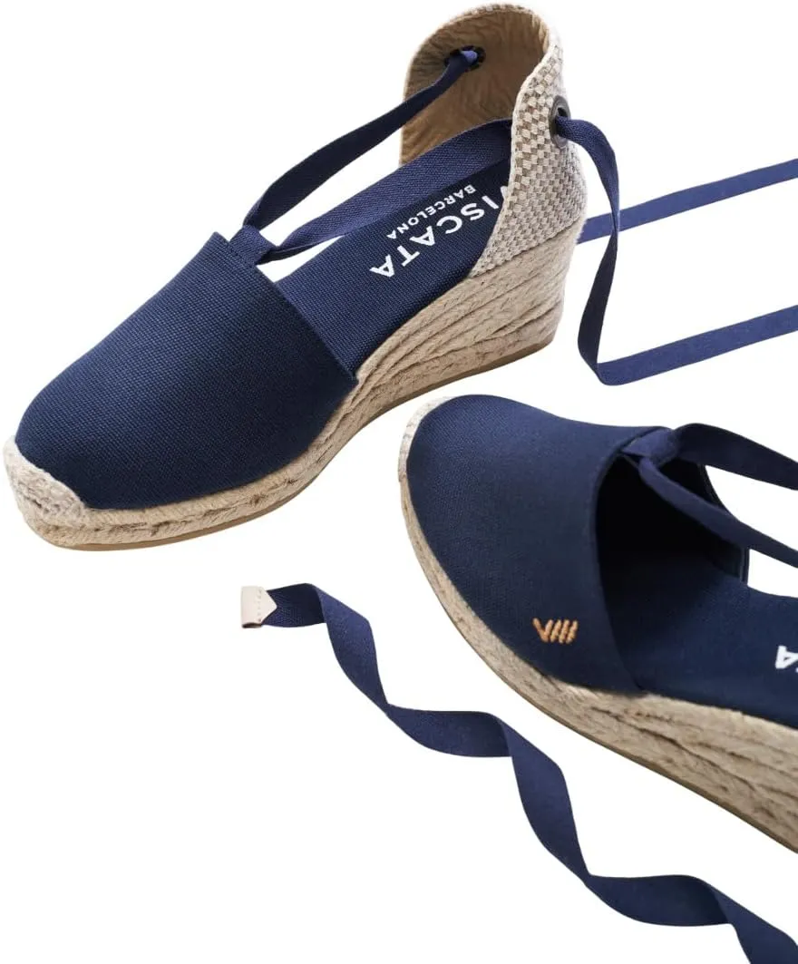 VISCATA Escala Espadrille Canvas Wedges with Sleek Ankle Laces Women's Lace Up Shoes Handmade in Spain Organic Cotton Canvas and 100% Natural Jute Midsole for All Occasions