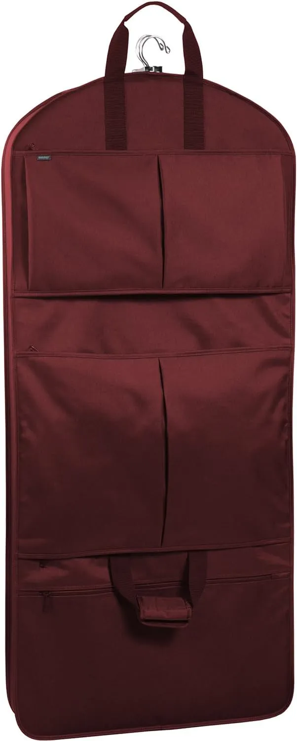 WallyBags Deluxe Tri-Fold Travel Garment Bag with Three Pockets for Men & Women, Merlot, 48-inch