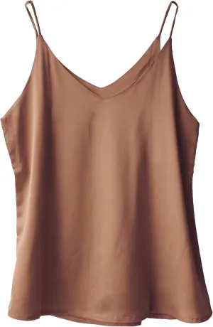 Wantschun Womens Silk Satin Camisole Cami Plain Strappy Vest Top T-Shirt Blouse Tank Shirt V-Neck Spaghetti Strap XS-4X