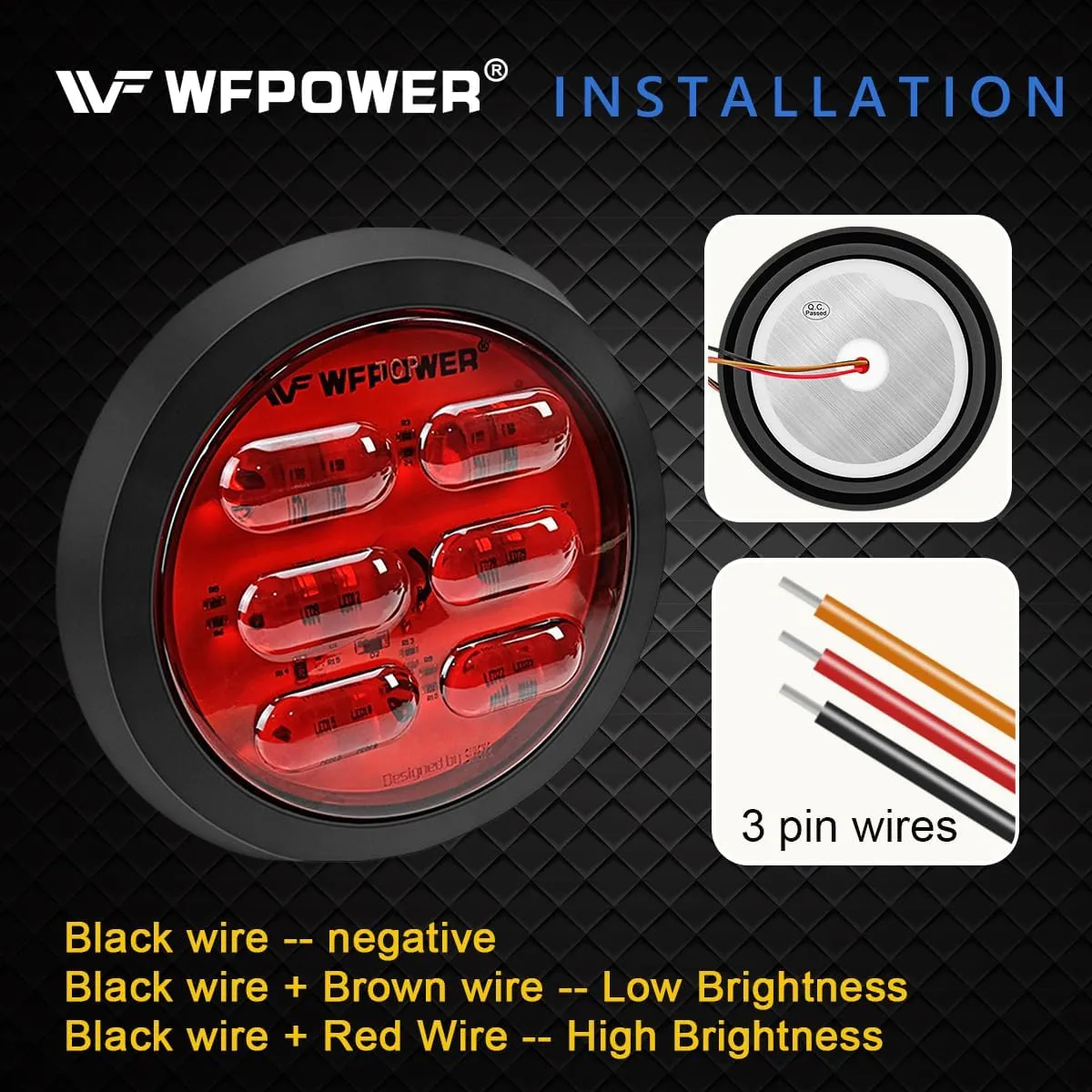 WFPOWER 4 Inch Round LED Trailer Tail Lights, 2PCS 36LEDs Waterproof 4" Brake Stop Turn Tail Marker Trailer Lights Red Color, Flush Mount with Rubber Grommet Truck Tractor Trailer RV Boat Bus 12V 24V
