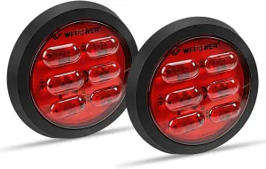 WFPOWER 4 Inch Round LED Trailer Tail Lights, 2PCS 36LEDs Waterproof 4" Brake Stop Turn Tail Marker Trailer Lights Red Color, Flush Mount with Rubber Grommet Truck Tractor Trailer RV Boat Bus 12V 24V