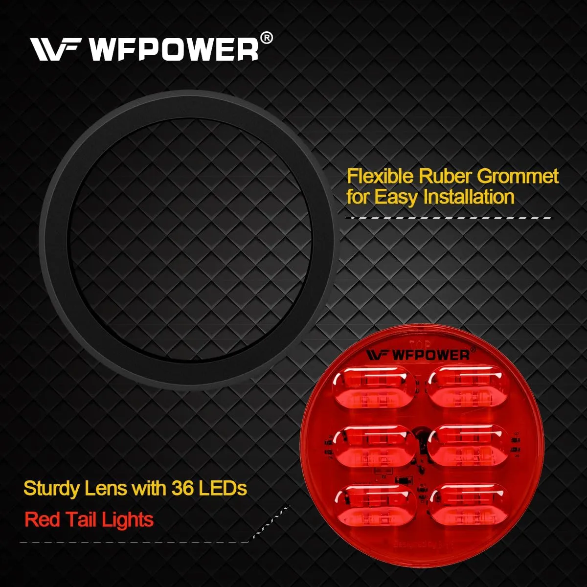 WFPOWER 4 Inch Round LED Trailer Tail Lights, 2PCS 36LEDs Waterproof 4" Brake Stop Turn Tail Marker Trailer Lights Red Color, Flush Mount with Rubber Grommet Truck Tractor Trailer RV Boat Bus 12V 24V