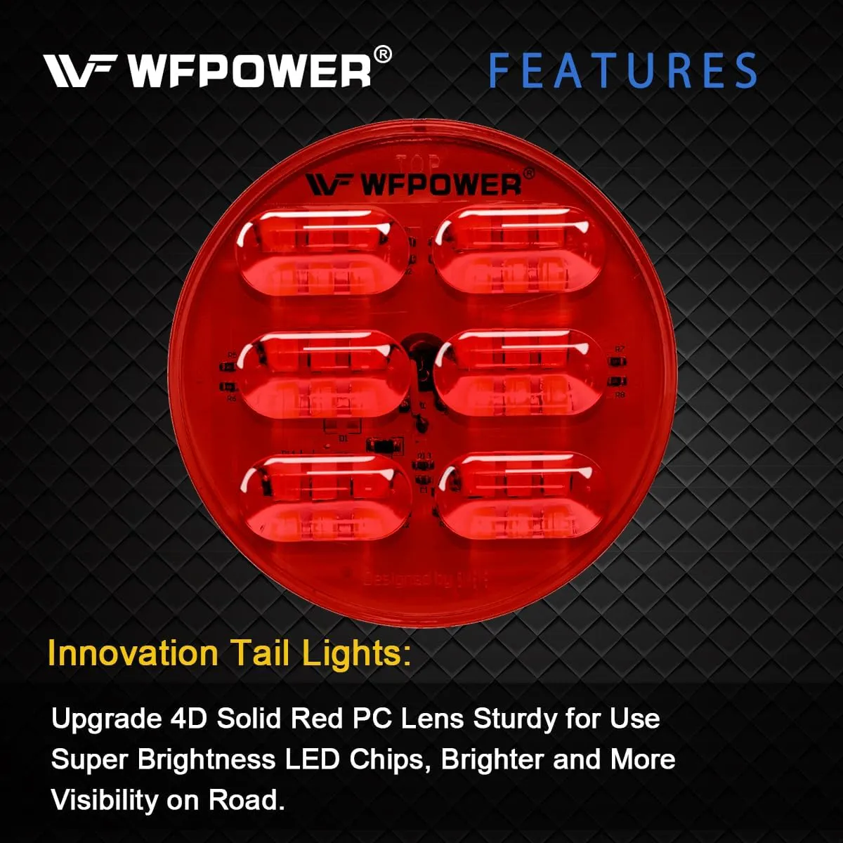 WFPOWER 4 Inch Round LED Trailer Tail Lights, 2PCS 36LEDs Waterproof 4" Brake Stop Turn Tail Marker Trailer Lights Red Color, Flush Mount with Rubber Grommet Truck Tractor Trailer RV Boat Bus 12V 24V