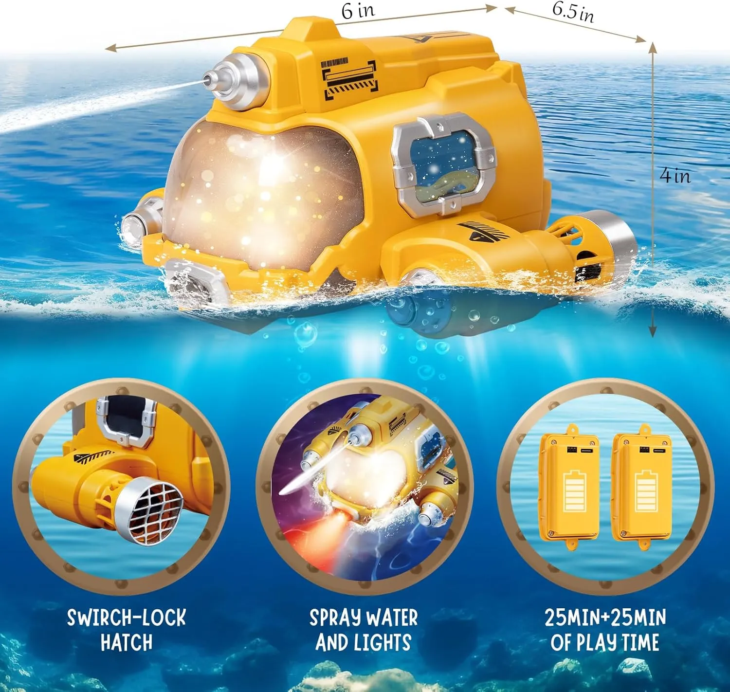 WHIMSYLAND Remote Control Boat, 2.4GHZ Mini RC Boat with Spray Water Pump and Led Lights Lakes & Swimming Pool Toys (Yellow)