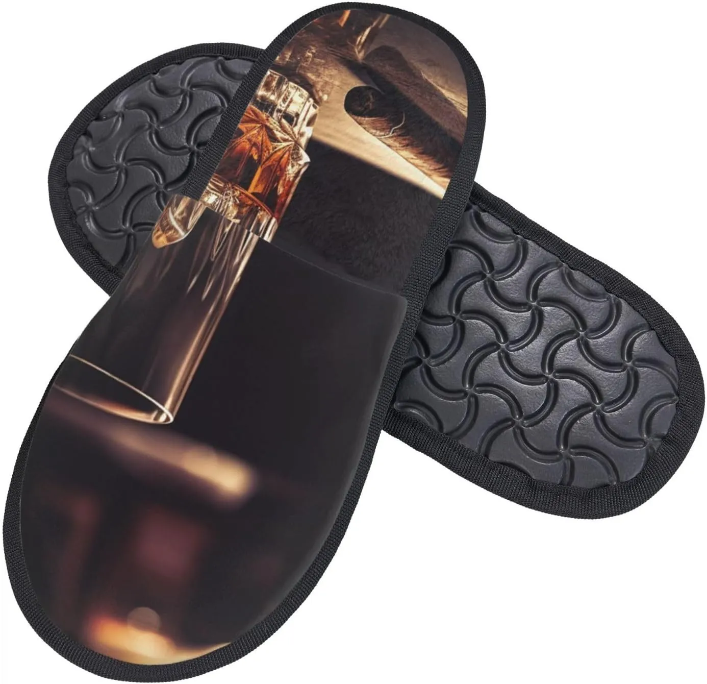 Whisky and Cigar Women's Fuzzy Slippers Slip-on Slipper Soft Comfy Bedroom Slippers Non-slip House Shoes