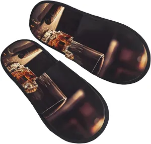 Whisky and Cigar Women's Fuzzy Slippers Slip-on Slipper Soft Comfy Bedroom Slippers Non-slip House Shoes