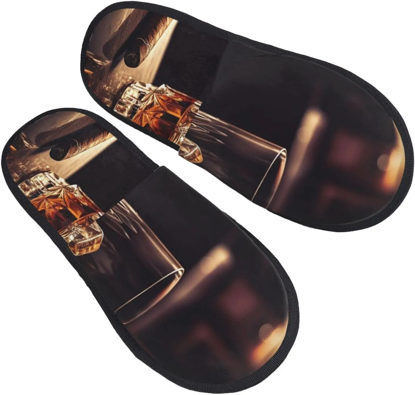 Whisky and Cigar Women's Fuzzy Slippers Slip-on Slipper Soft Comfy Bedroom Slippers Non-slip House Shoes