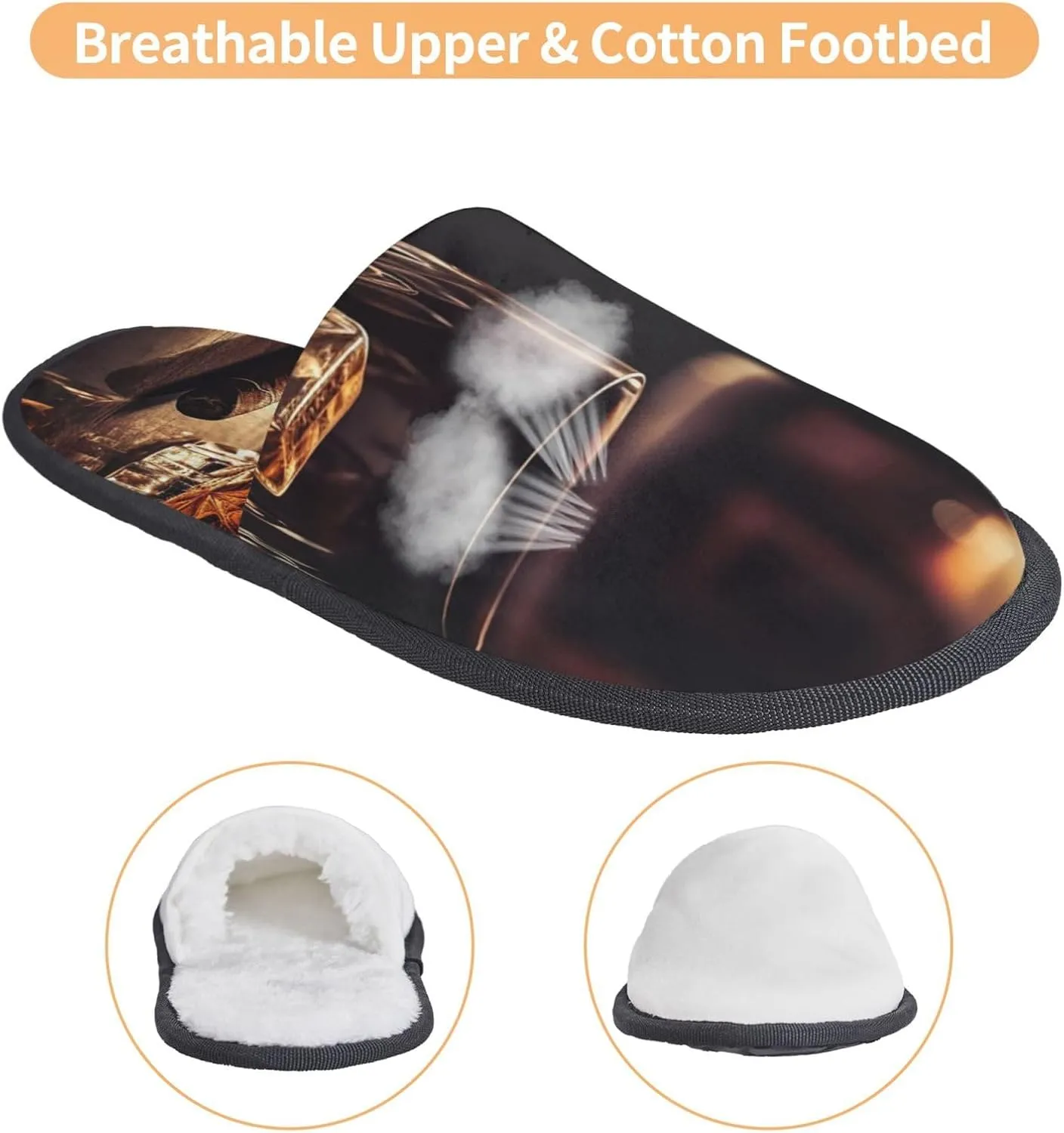 Whisky and Cigar Women's Fuzzy Slippers Slip-on Slipper Soft Comfy Bedroom Slippers Non-slip House Shoes