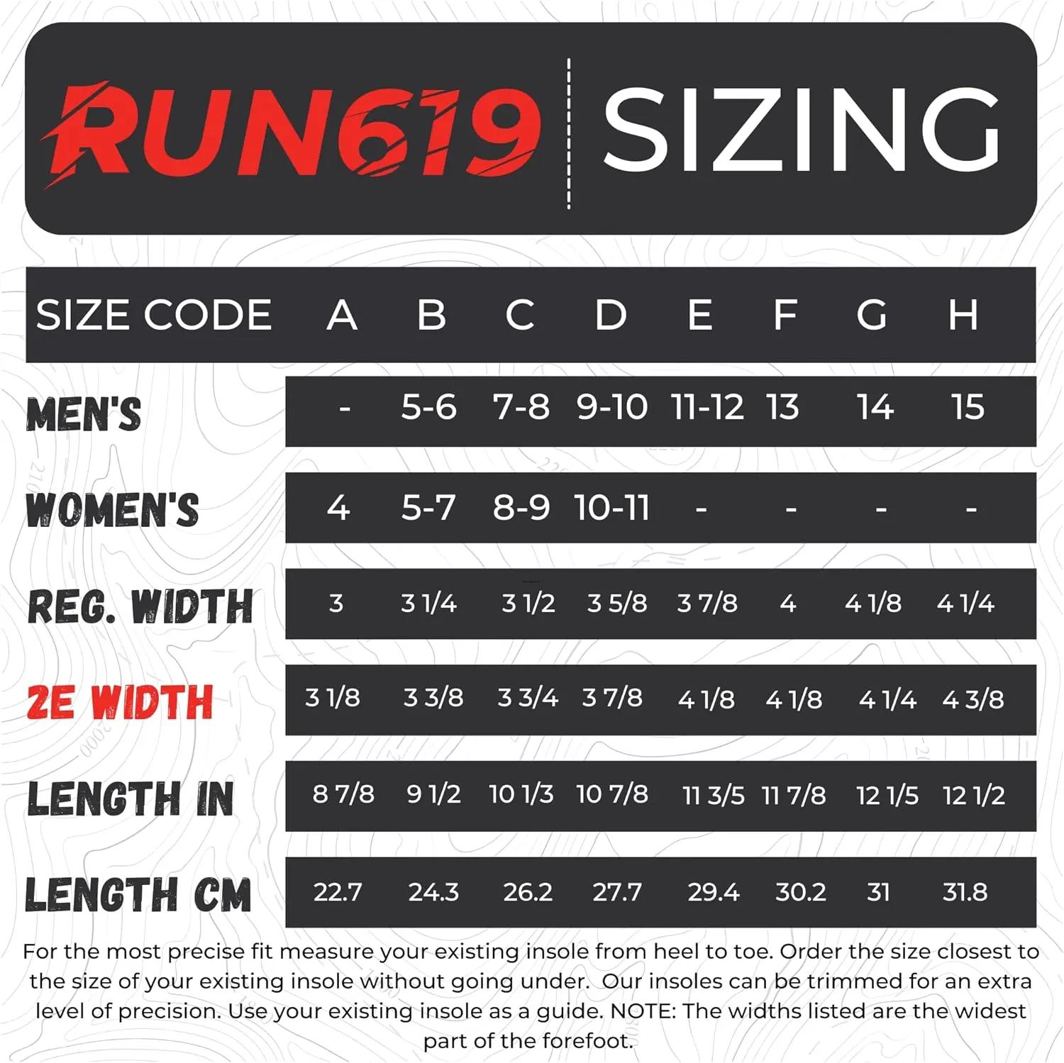 Wide Run 619 Shoe Insoles - Zero Drop Profile, Traditional Shape, Foot Forming, Wide Width - Thin, Firm, Flat Shoe Inserts - Men's Size 15