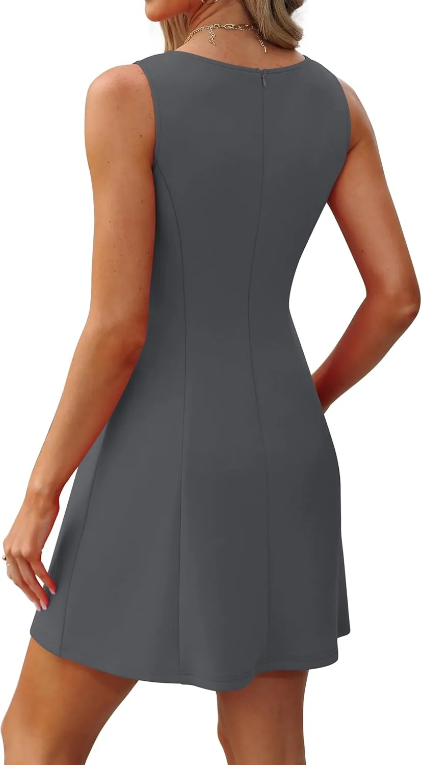 WIHOLL Women's Summer A-Line Sleeveless Boat Neck Mini Dress Club Party Little Short Dresses