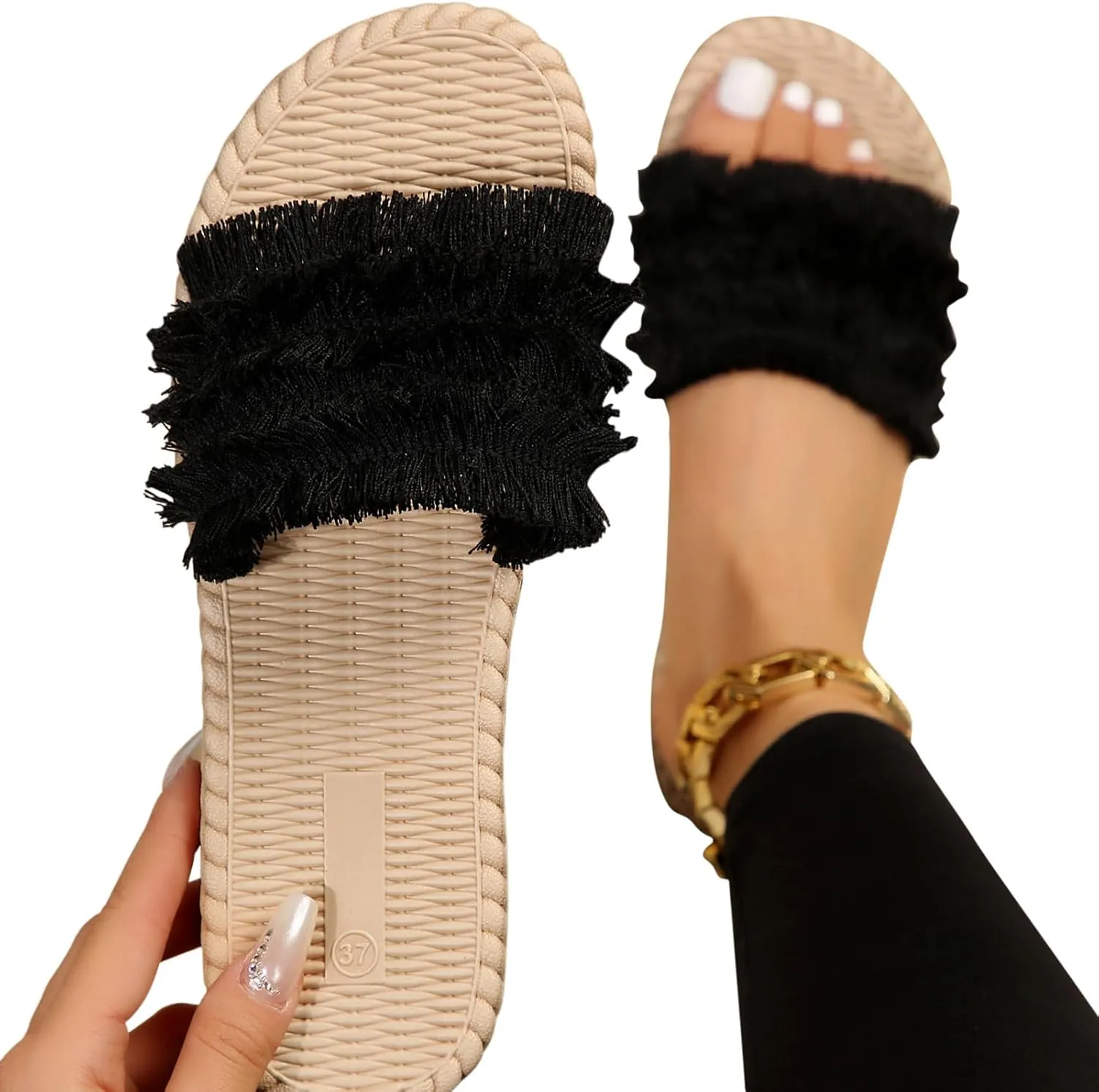 Women 2025 Solid Slipper Lounge Anti-Slip Summer Casual Sandal Slip on Flat Smash Slide Walking Vacaion