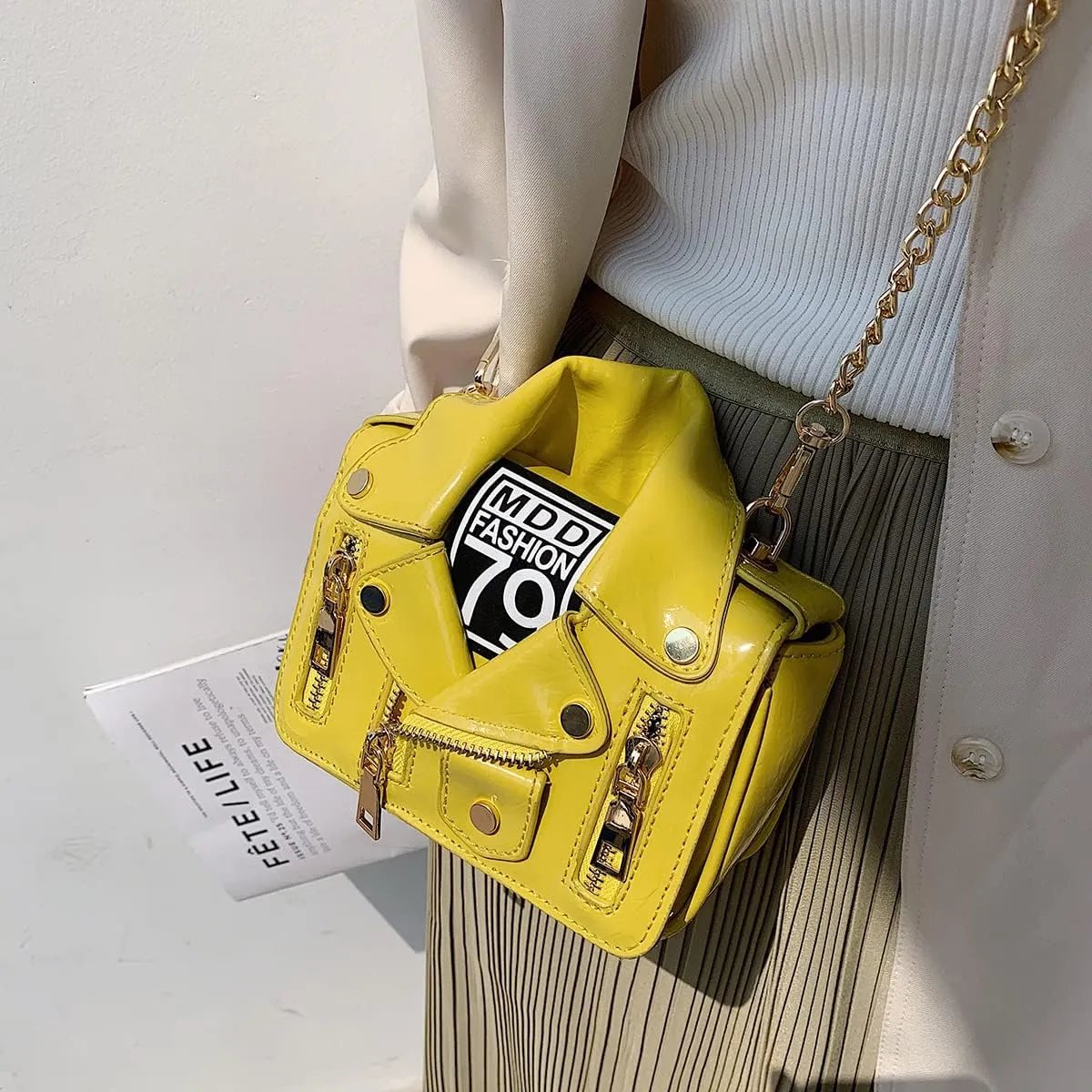 Women Crossbody Bags Chain Shoulder Jacket Bags Motorcycle Messenger Bag Leather Handbags for Girls Purse