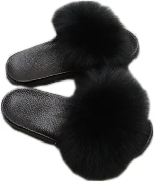 Women Real Fox Fur Feather Vegan Leather Open Toe Single Strap Slip On Sandals Multicolor