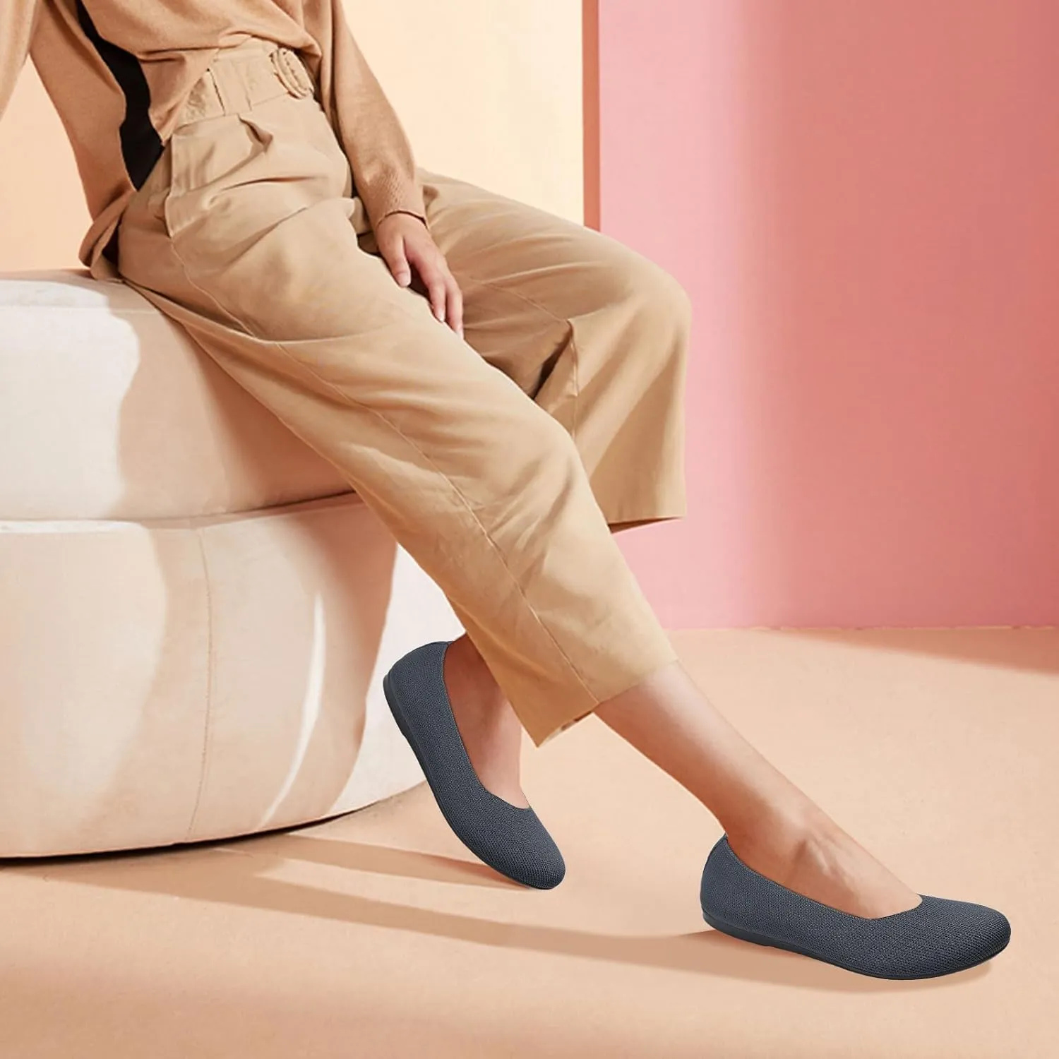 Women's Ballet Flat Dressy Casual Knit Shoes Round Toe Women Mesh Flats