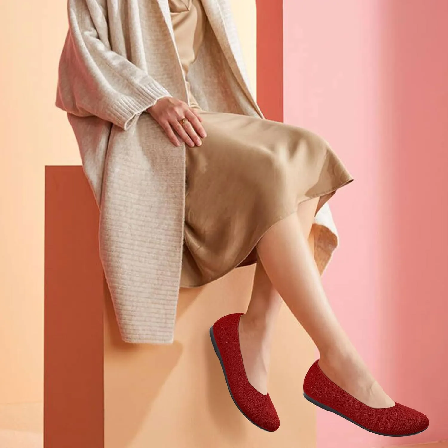 Women's Ballet Flat Dressy Casual Knit Shoes Round Toe Women Mesh Flats