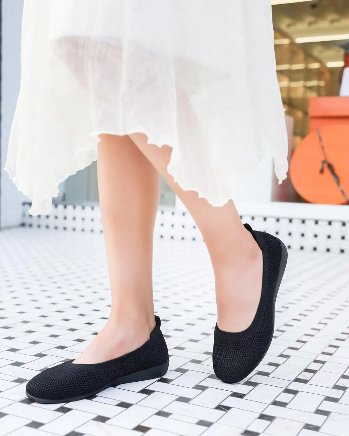 Women's Ballet Flats Knit Dress Shoes Soft Work Comfort Ballerina Slip-on Walking Shoes with Arch Support