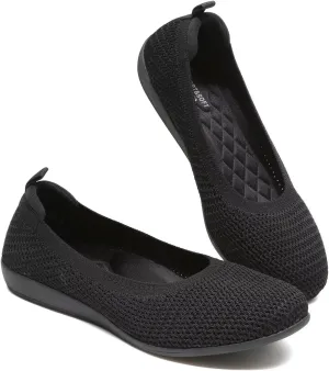 Women's Ballet Flats Knit Dress Shoes Soft Work Comfort Ballerina Slip-on Walking Shoes with Arch Support
