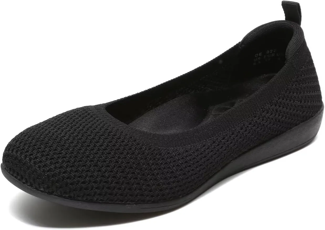 Women's Ballet Flats Knit Dress Shoes Soft Work Comfort Ballerina Slip-on Walking Shoes with Arch Support