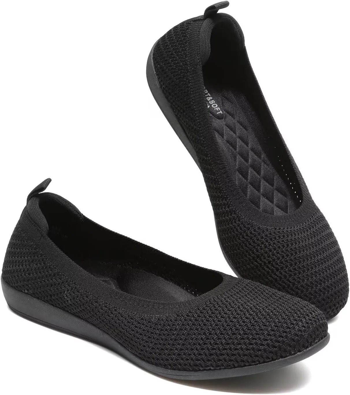 Women's Ballet Flats Knit Dress Shoes Soft Work Comfort Ballerina Slip-on Walking Shoes with Arch Support