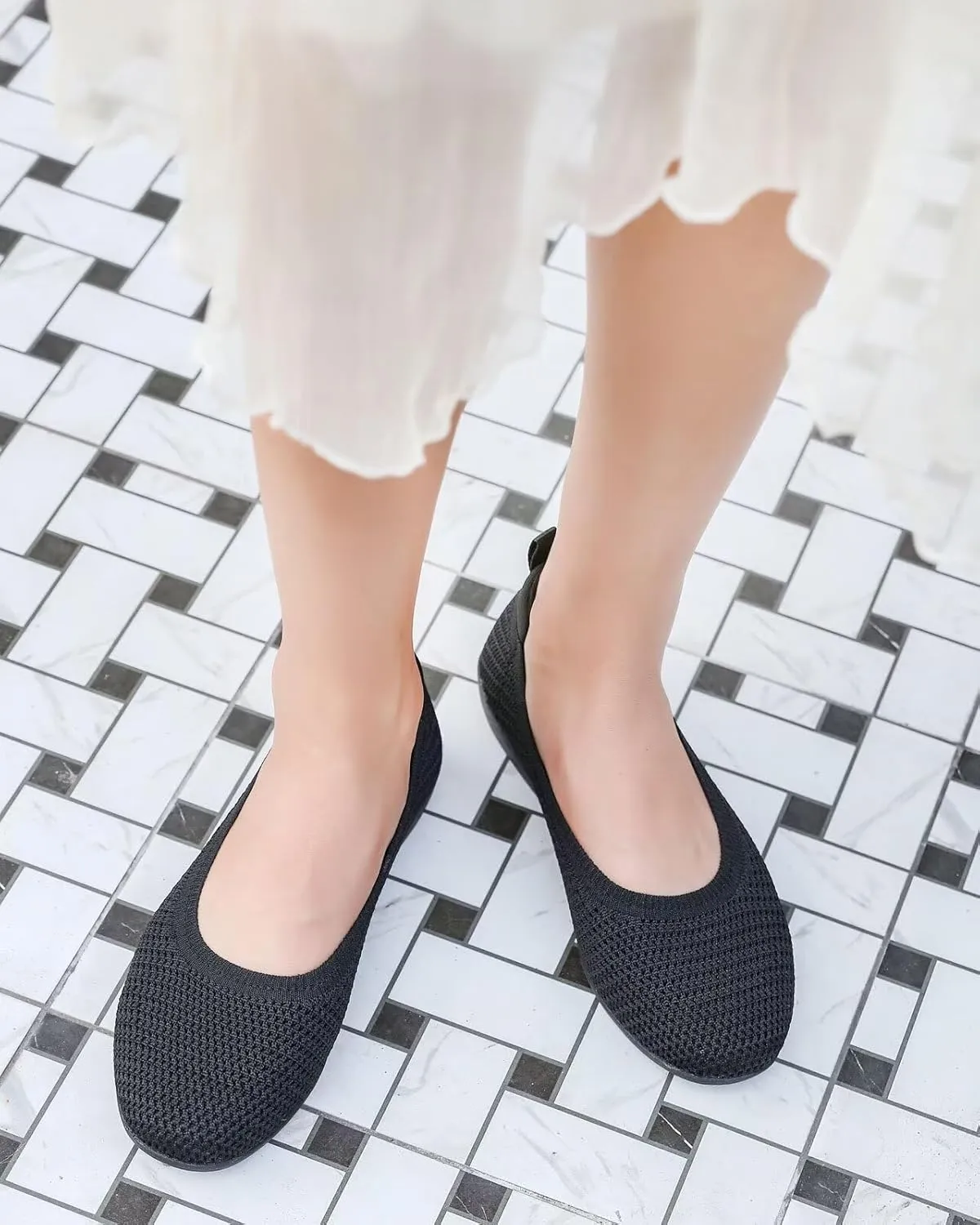 Women's Ballet Flats Knit Dress Shoes Soft Work Comfort Ballerina Slip-on Walking Shoes with Arch Support
