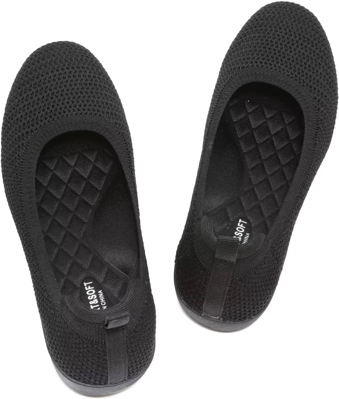 Women's Ballet Flats Knit Dress Shoes Soft Work Comfort Ballerina Slip-on Walking Shoes with Arch Support