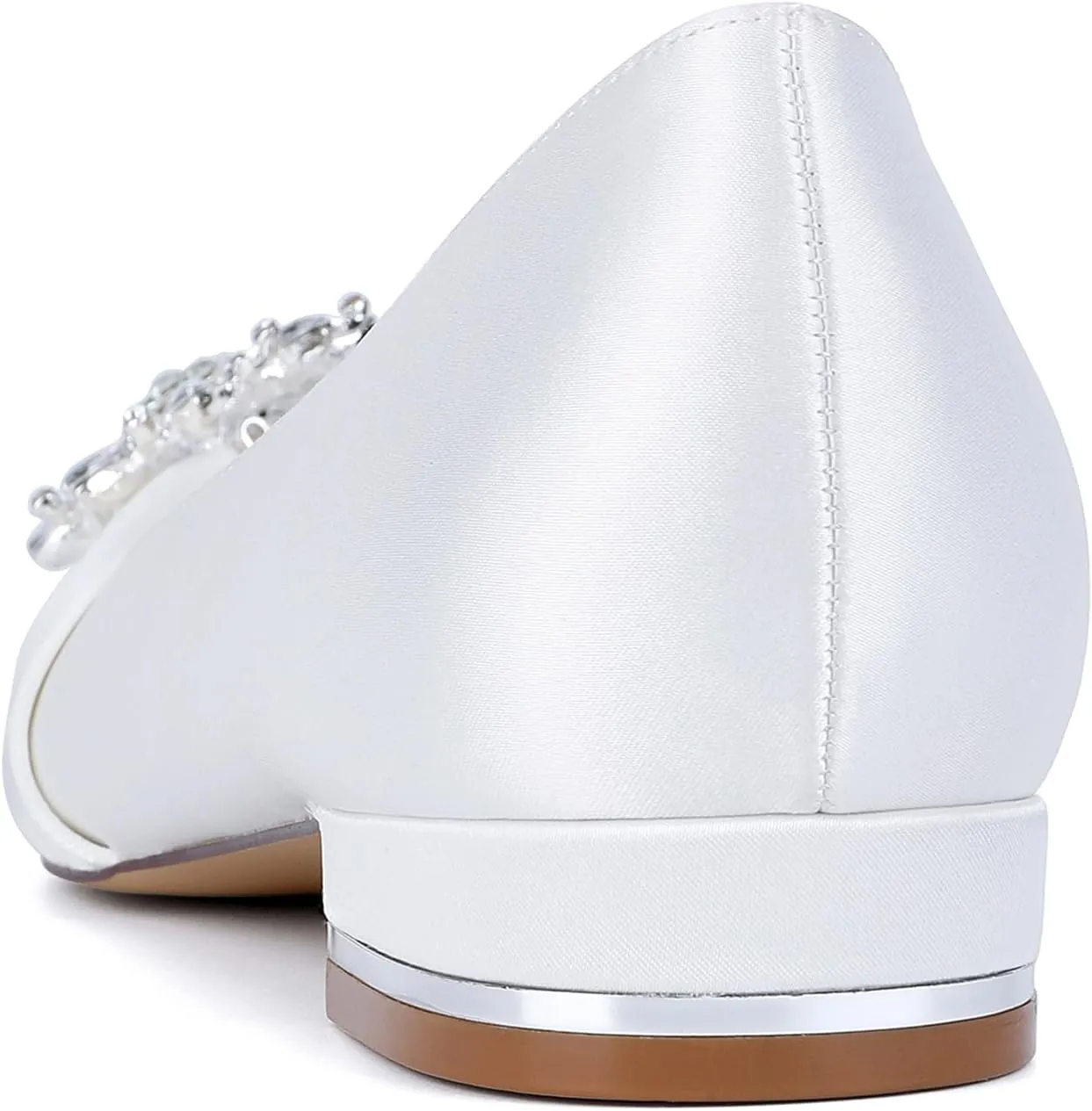 Women's Bride Wedding Shoes Satin Rhinestone Closed Toe Pumps Ankle Buckle Ballet Flats Pointy Toe Slip on Bridal Shoes