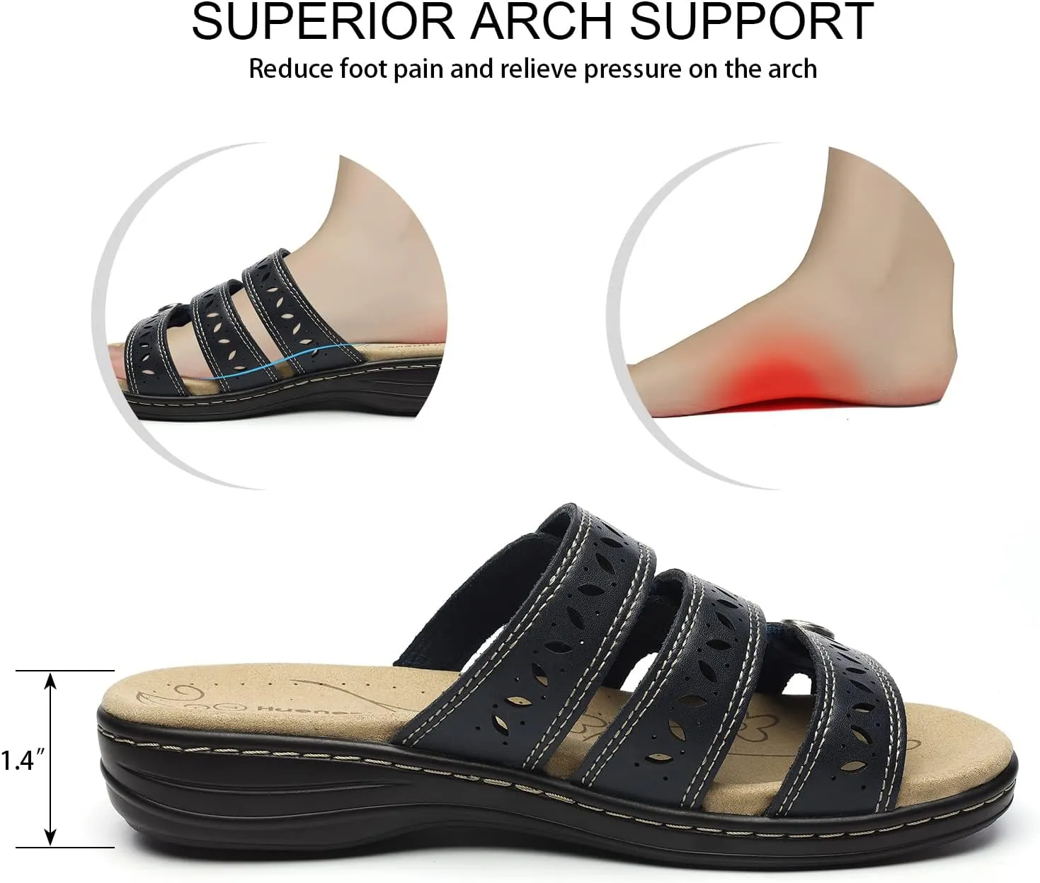 Women's Comfort Leather Slides Lightweight Flat Sandals Cute Slip On Casual Walking Slippers