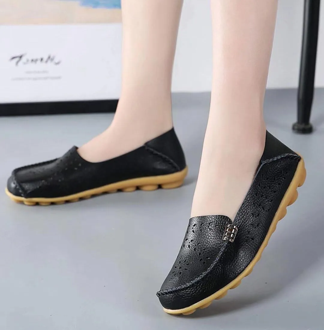 Womens Cowhide Casual Slipper Loafers Moccasin Driving Shoes Flat Slip-Ons